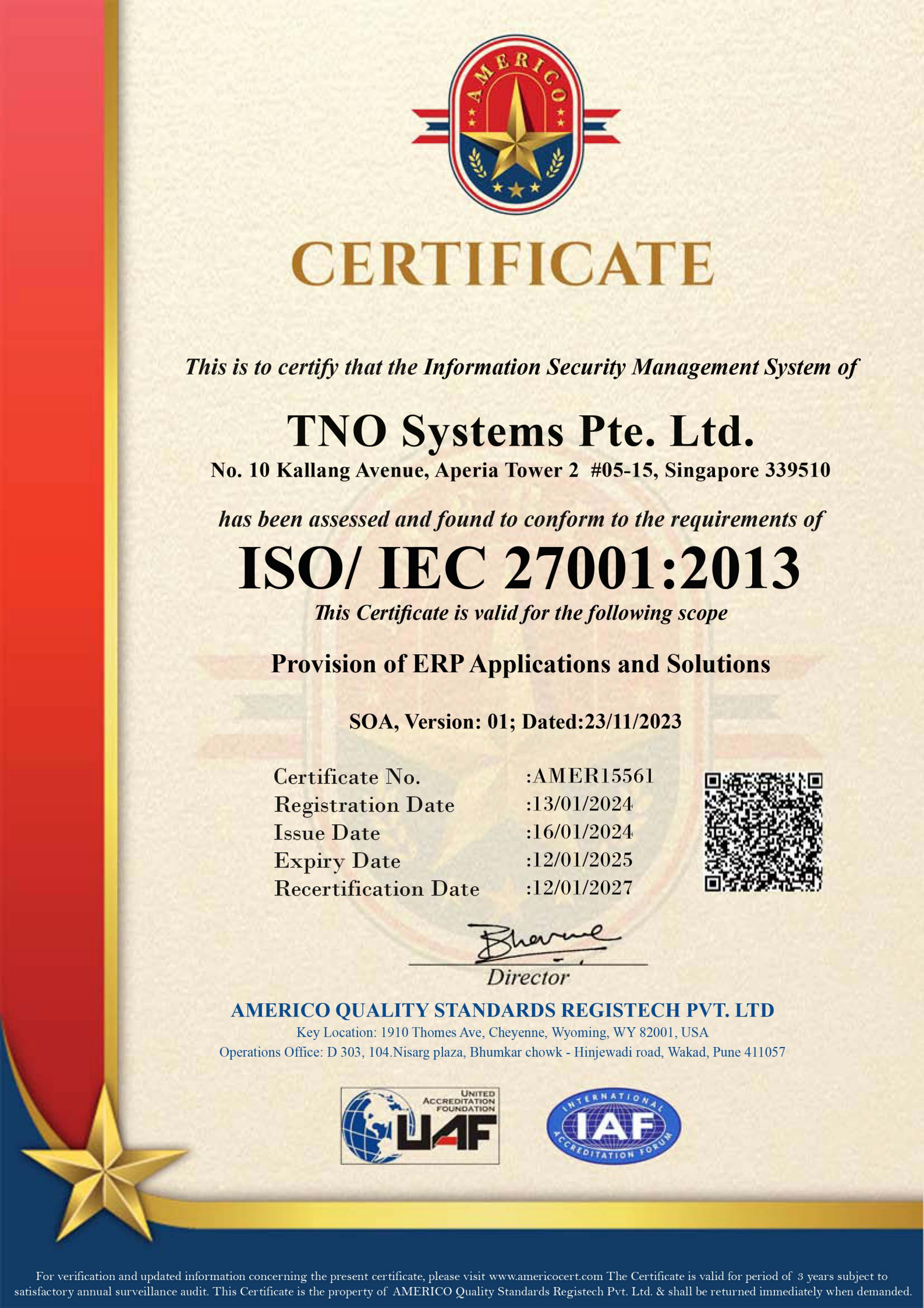 TNO Systems ISO Certification